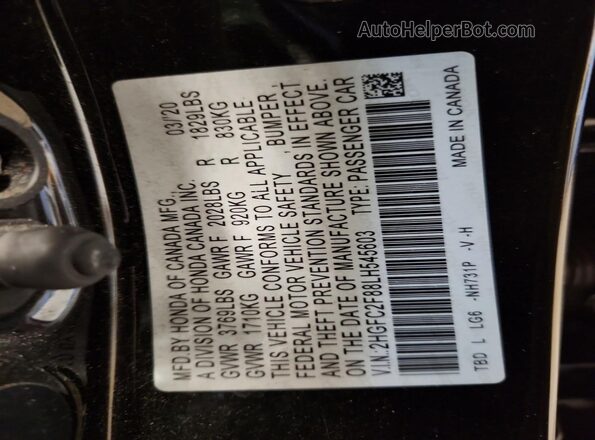 2HGFC2F88LH545603 2020 HONDA CIVIC Черный Вид наклейки с VIN-кодом
