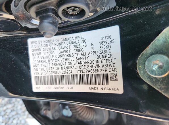 2HGFC2F89LH526204 2020 HONDA CIVIC Black VIN կոդի պիտակի տեսք
