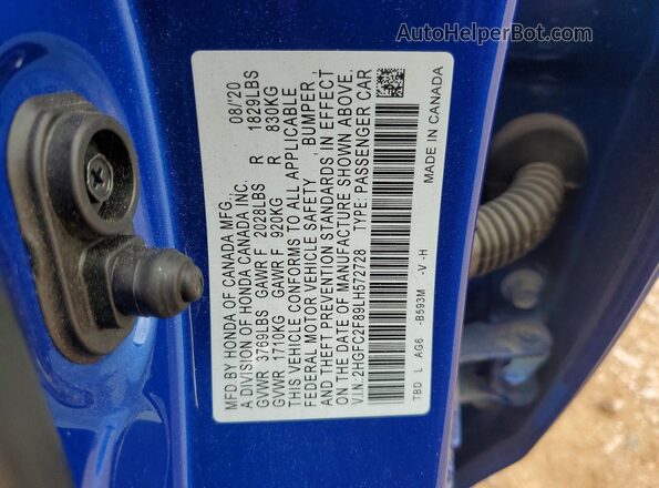 2HGFC2F89LH572728 2020 HONDA CIVIC Синий Вид подкапотного пространства