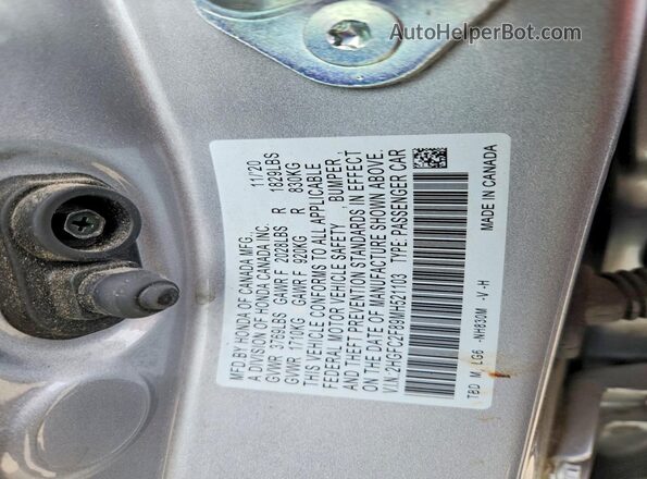 2HGFC2F89MH521103 2021 HONDA CIVIC Silver Շարժիչի բաժամունքի տեսք