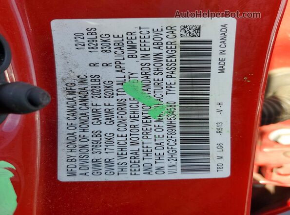 2HGFC2F89MH534580 2021 HONDA CIVIC Red Շարժիչի բաժամունքի տեսք