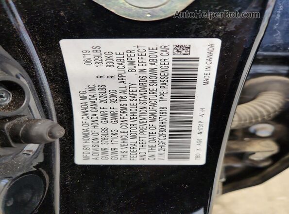 2HGFC2F8XKH571618 2019 HONDA CIVIC Black VIN կոդի պիտակի տեսք