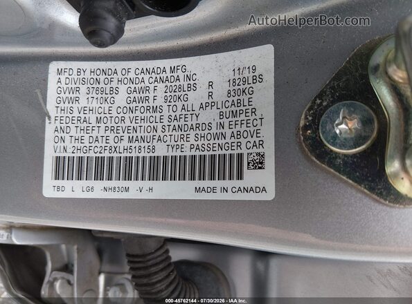 2HGFC2F8XLH518158 2020 HONDA CIVIC Silver ძრავის განყოფილების ხედი