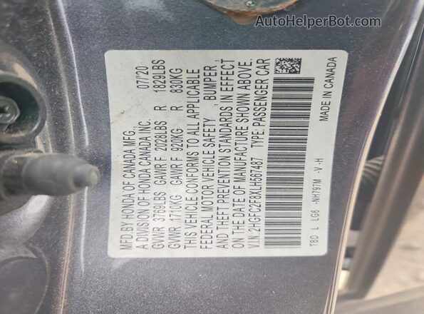 2HGFC2F8XLH567487 2020 HONDA CIVIC Gray Vista del compartimento del motor