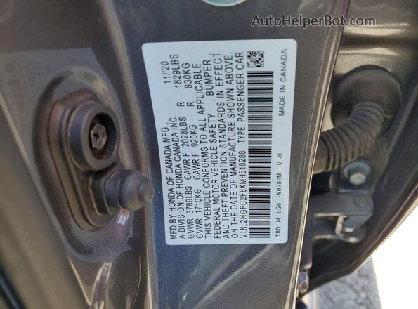 2HGFC2F8XMH518288 2021 HONDA CIVIC Charcoal VIN կոդի պիտակի տեսք