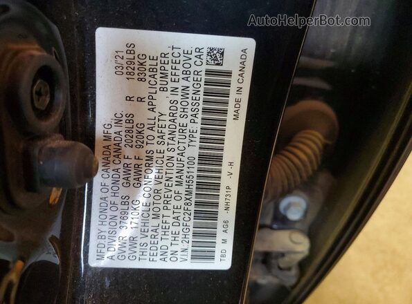 2HGFC2F8XMH551100 2021 HONDA CIVIC Черный Вид наклейки с VIN-кодом