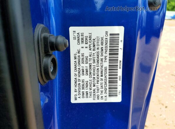 2HGFC3A53JH753565 2018 HONDA CIVIC Blue Widok komory silnika
