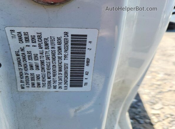 2HGFC3A55KH750751 2019 HONDA CIVIC White Engine compartment view