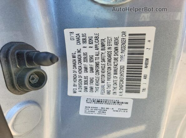 2HGFC3A57JH757263 2018 HONDA CIVIC Silver Widok komory silnika