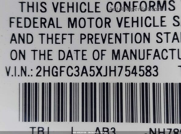 2HGFC3A5XJH754583 2018 HONDA CIVIC Белый Вид подкапотного пространства
