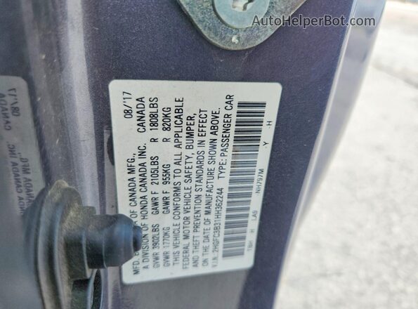 2HGFC3B31HH362244 2017 HONDA CIVIC Gray Widok komory silnika