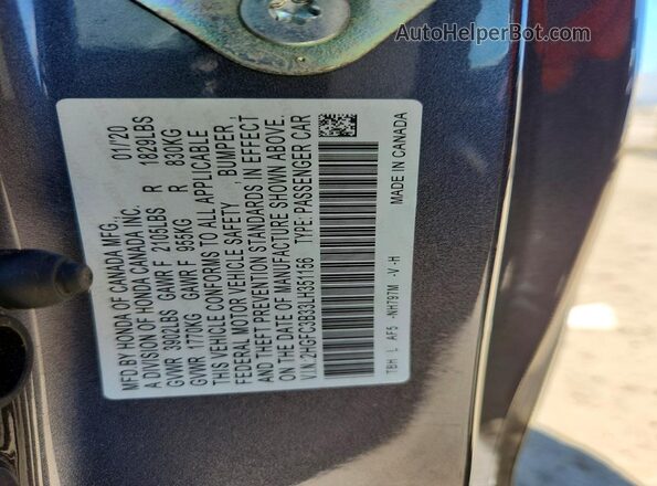 2HGFC3B33LH351156 2020 HONDA CIVIC Gray VIN կոդի պիտակի տեսք