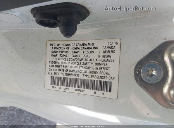 2HGFC3B36HH351496 2017 HONDA CIVIC White Vista del compartimento del motor
