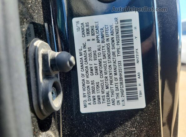 2HGFC3B38HH351533 2017 HONDA CIVIC Черный Вид подкапотного пространства
