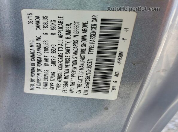 2HGFC3B71GH350371 2016 HONDA CIVIC Silver Vista del compartimento del motor