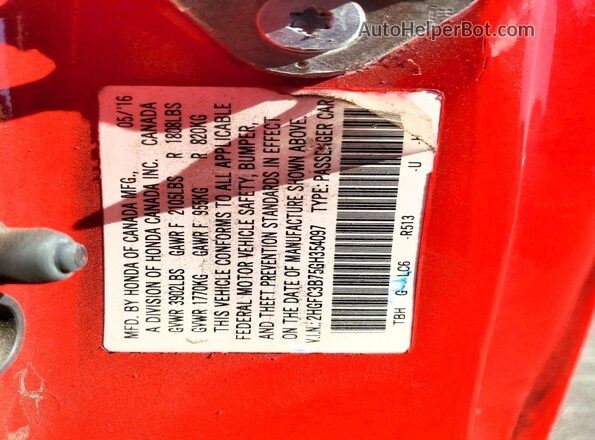 2HGFC3B75GH354097 2016 HONDA CIVIC Red Vista del compartimento del motor