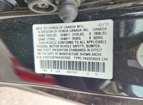 2HGFC3B79HH357053 2017 HONDA CIVIC Black Вид підкапотного простору