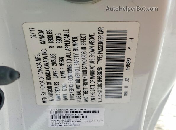 2HGFC3B79HH358798 2017 HONDA CIVIC White Вид підкапотного простору