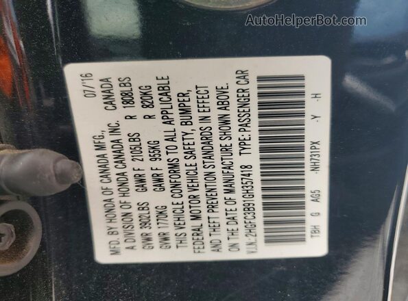 2HGFC3B91GH357418 2016 HONDA CIVIC Black Вид підкапотного простору