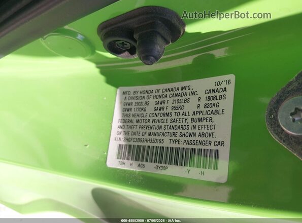 2HGFC3B93HH350195 2017 HONDA CIVIC Green Вид підкапотного простору