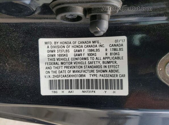 2HGFC4A5XHH310894 2017 HONDA CIVIC Black Engine compartment view