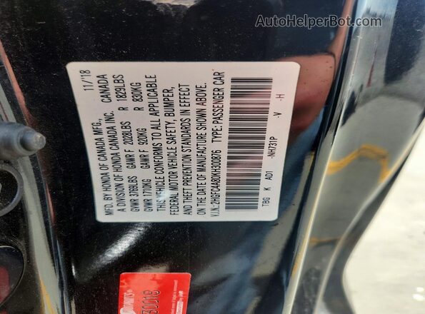 2HGFC4A80KH300876 2019 HONDA CIVIC Black Engine compartment view