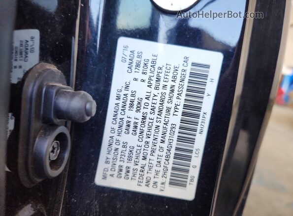 2HGFC4B04GH310293 2016 HONDA CIVIC Black Engine compartment view