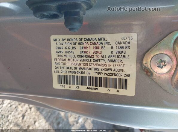 2HGFC4B09GH307132 2016 HONDA CIVIC Silver ძრავის განყოფილების ხედი