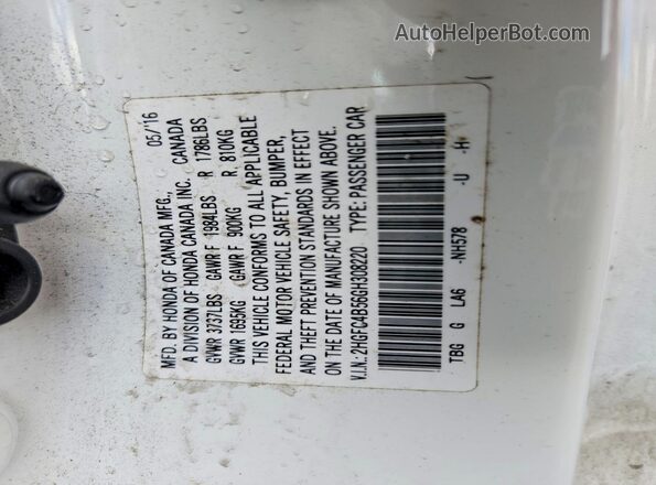 2HGFC4B56GH308220 2016 HONDA CIVIC Белый Вид подкапотного пространства