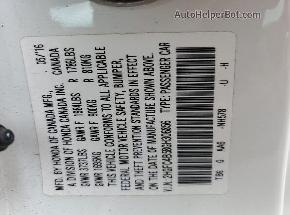2HGFC4B58GH306856 2016 HONDA CIVIC White Engine compartment view
