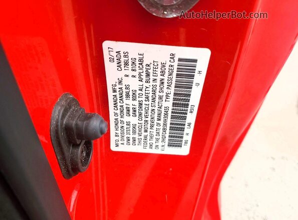 2HGFC4B5XHH306455 2017 HONDA CIVIC Red Engine compartment view