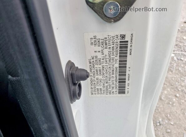 2HGFC4B84KH309949 2019 HONDA CIVIC White ძრავის განყოფილების ხედი