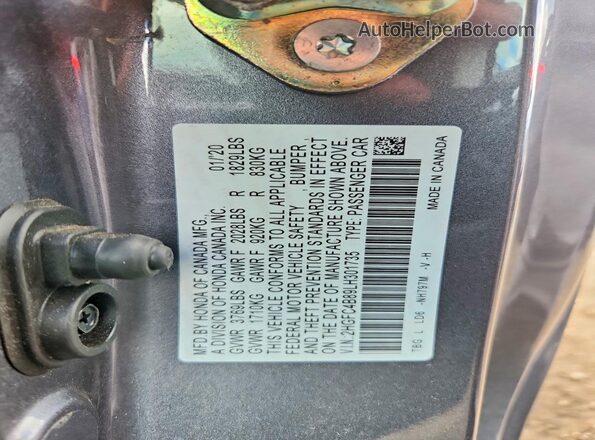 2HGFC4B89LH301735 2020 HONDA CIVIC Gray ძრავის განყოფილების ხედი