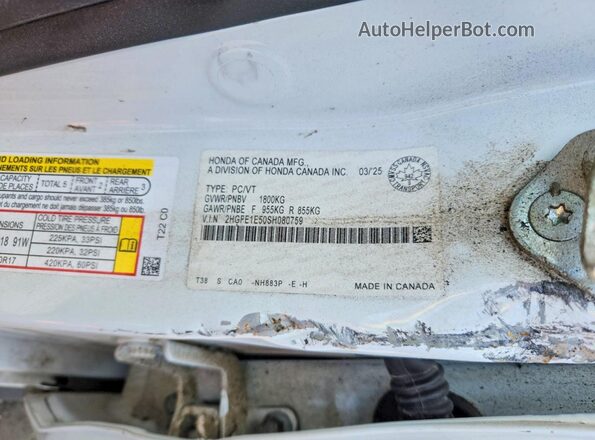 2HGFE1E50SH080759 2025 HONDA CIVIC White VIN կոդի պիտակի տեսք