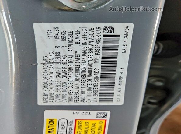 2HGFE1E55SH473561 2025 HONDA CIVIC Gray VIN sticker view