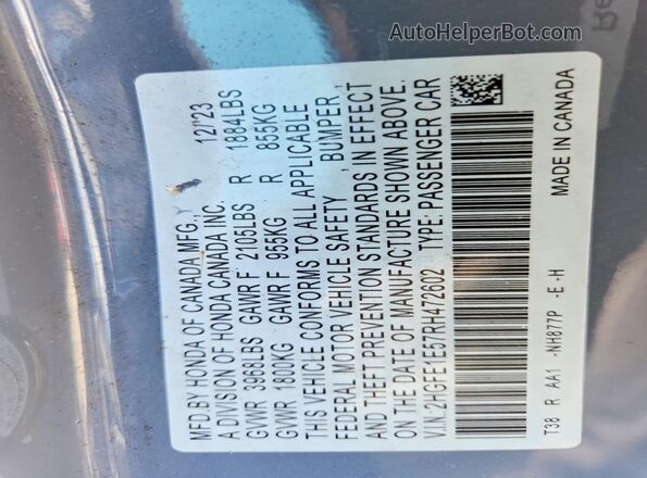 2HGFE1E57RH472602 2024 HONDA CIVIC Серый Вид подкапотного пространства