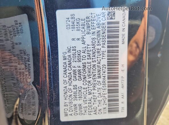 2HGFE1E58RH474729 2024 HONDA CIVIC Black Widok naklejki z numerem VIN