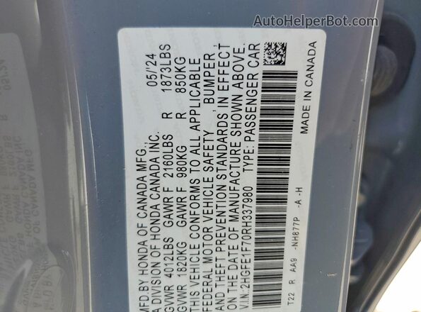 2HGFE1F70RH337980 2024 HONDA CIVIC Gray ძრავის განყოფილების ხედი