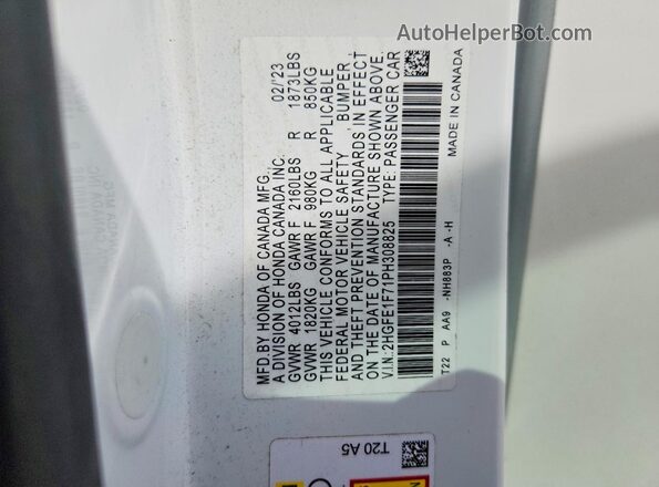 2HGFE1F71PH308825 2023 HONDA CIVIC Белый Вид подкапотного пространства
