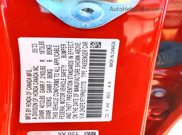 2HGFE1F71PH317170 2023 HONDA CIVIC Red Вид підкапотного простору