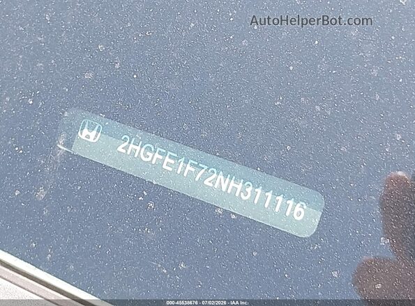 2HGFE1F72NH311116 2022 HONDA CIVIC Gray 