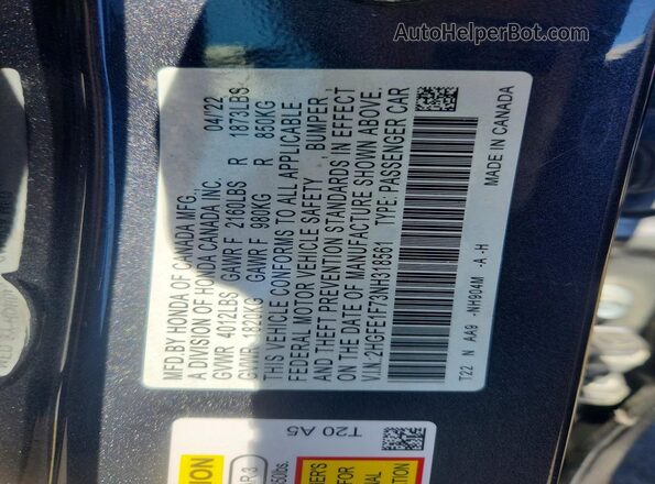 2HGFE1F73NH318561 2022 HONDA CIVIC Gray Вид підкапотного простору