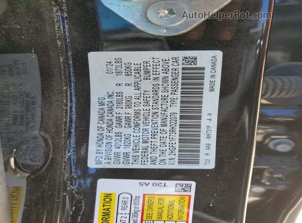 2HGFE1F73RH322079 2024 HONDA CIVIC Black ძრავის განყოფილების ხედი