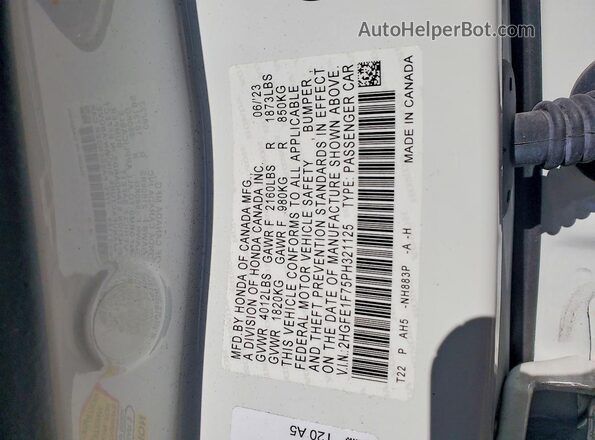 2HGFE1F75PH321125 2023 HONDA CIVIC White Вид підкапотного простору
