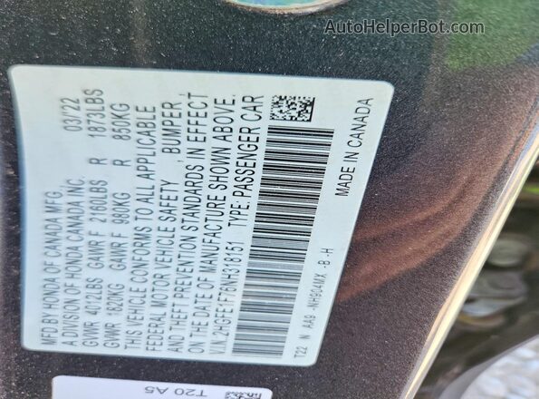 2HGFE1F76NH318151 2022 HONDA CIVIC Серый Вид подкапотного пространства