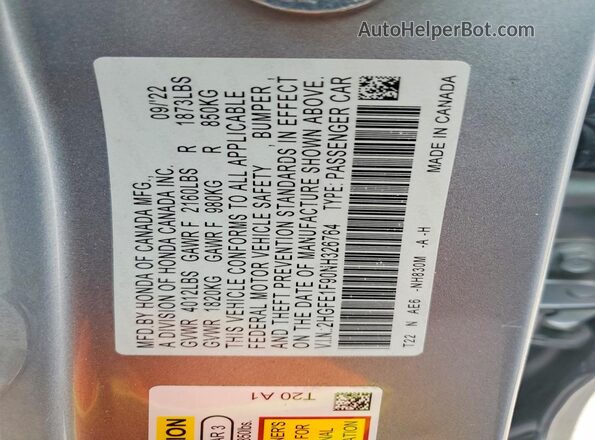 2HGFE1F90NH326764 2022 HONDA CIVIC Silver Widok komory silnika