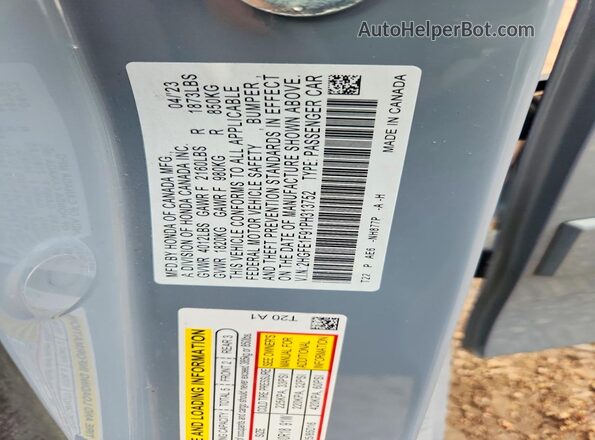 2HGFE1F91PH313752 2023 HONDA CIVIC Gray Вид підкапотного простору