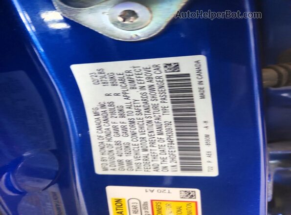 2HGFE1F94PH309792 2023 HONDA CIVIC Blue Вид підкапотного простору