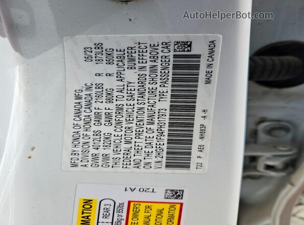 2HGFE1F94PH317973 2023 HONDA CIVIC Белый Вид подкапотного пространства