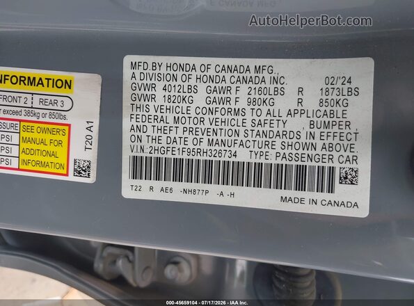 2HGFE1F95RH326734 2024 HONDA CIVIC Blue ძრავის განყოფილების ხედი